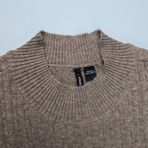 NWT ONLY Tan High Neck Belted Cable Knit Sweater Dress Malt Ball Soft Warm XL - Picture 5 of 14